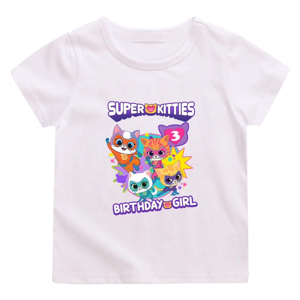 Футболка SuperKitties Девочка на День Рождения Игра Супер Кот Костюм Детские Футболки Одежда для Малышек Сладкие Девочки Короткий Рукав Подарок на День Рождения Топ