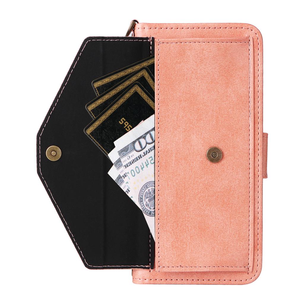 For iPhone 16 Leather Case Magnetic Closure Wallet Stand Phone Cover with Crossbody Strap