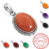 925 Sterling Silver Pendant Women Gemstone Handmade Jewelry Easter Gift Amber Amethyst Black Onyx Carnelian Garnet Quartz Green Onyx Gold Stone