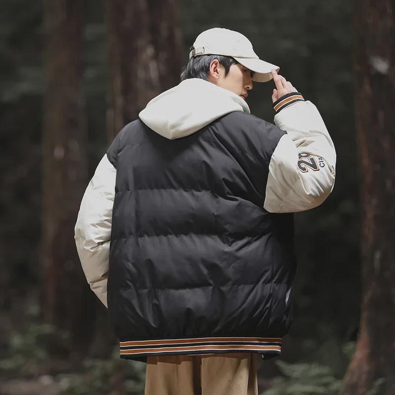 Мужская зимняя куртка из овчины с подкладкой из бархата и капюшоном — модный свободный крой и повседневный стиль