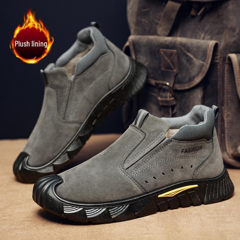 Мужские зимние рабочие ботинки Plus Velvet Thicken: Дышащая, удобная, модная, повседневная, универсальная обувь для отдыха на открытом воздухе