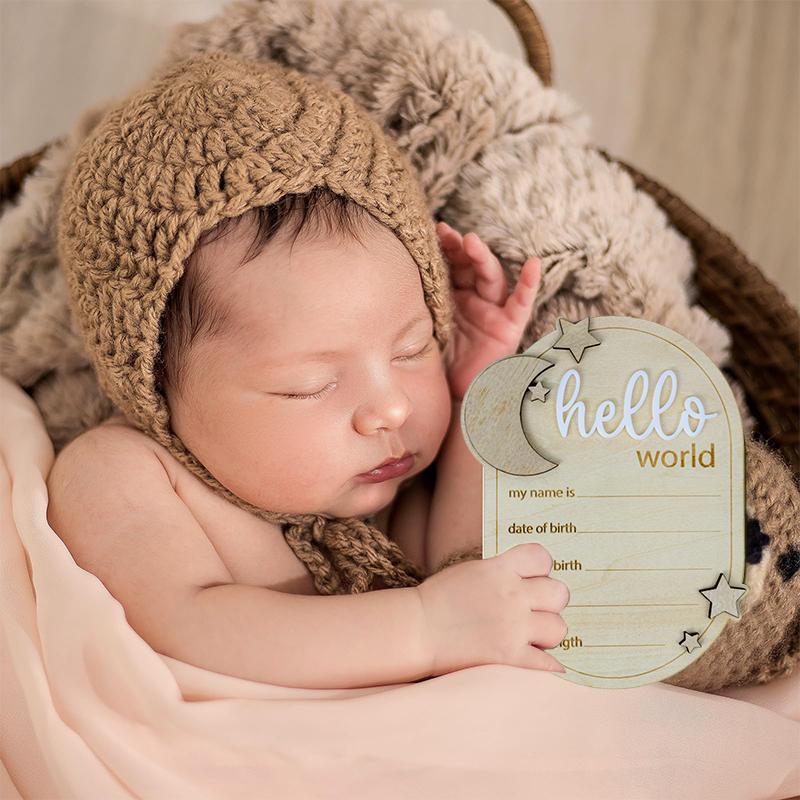 Baby Announcement Sign, 5.91X4.13 Inch Wooden Newborn Announcement Sign Hello World Newborn Sign