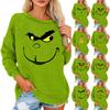 Women's Fashionable Round Neck Long Sleeved Christmas Printed Loose Plush Warm Pullover Top
