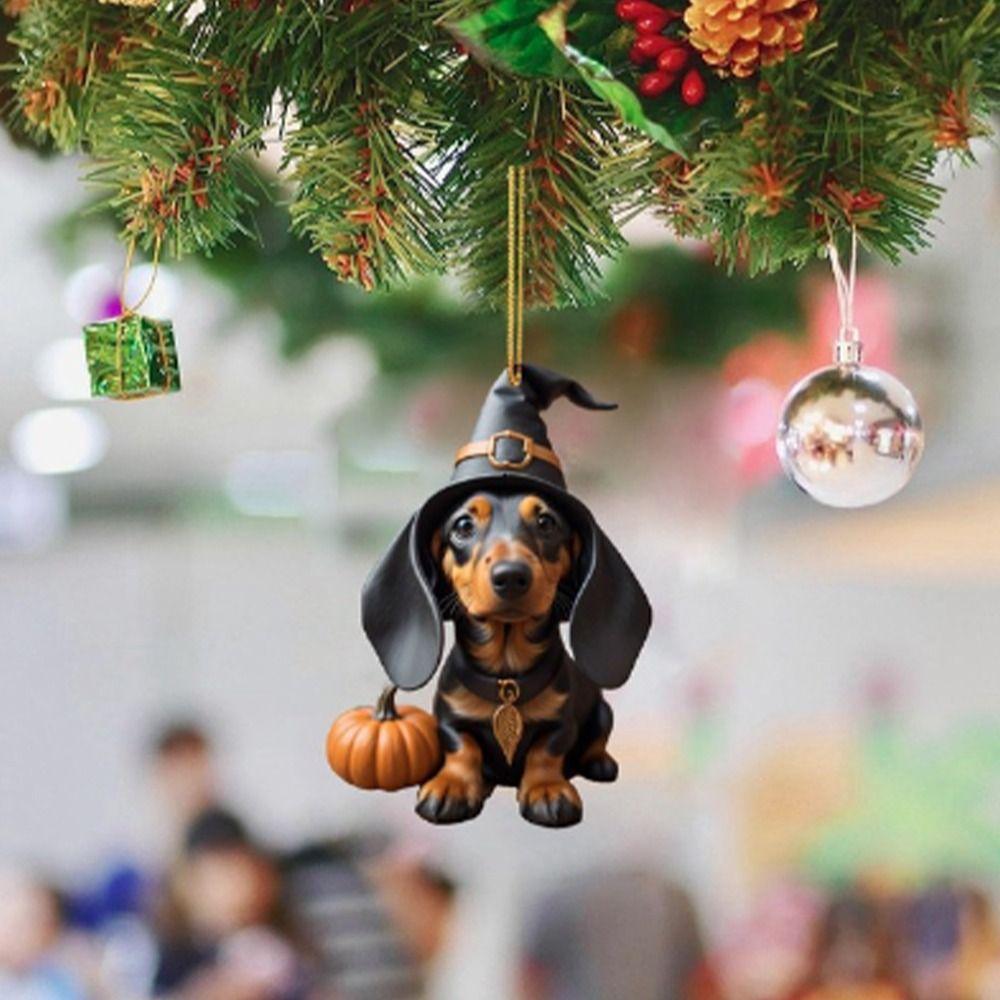 2D Christmas Tree Pendant Cute Dog Car Hanging Interior Christmas Ornaments  Home