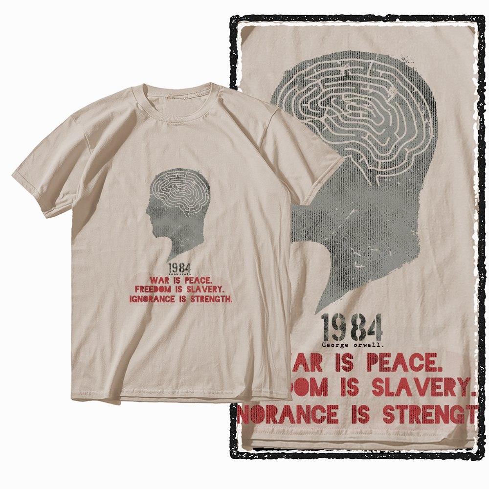 G02 Beige Cotton Cool 1984 Graphic Unisex Tshirt Streetwear Big Size Vintage Oneck Unisexs Tee Tshirt