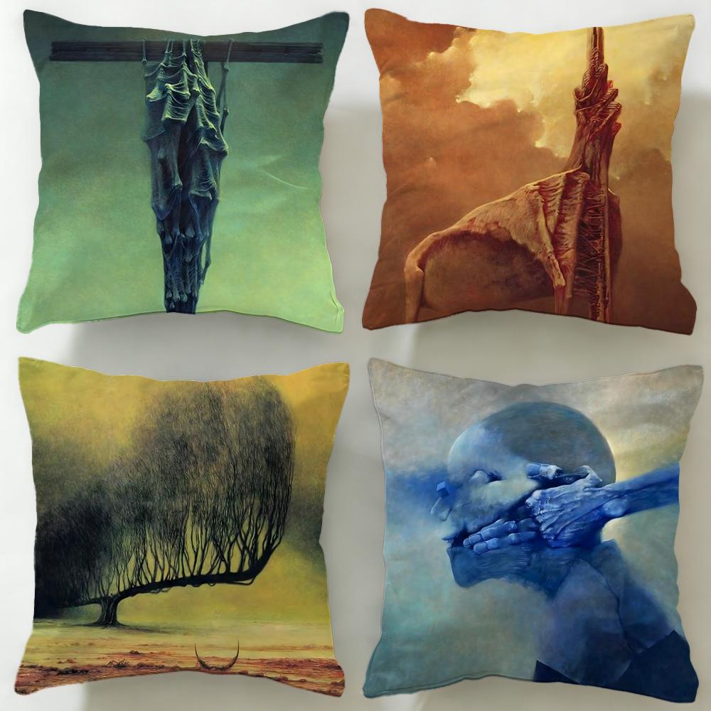Stylish Zzdzislaw Beksinskiable Cushion Cover Soft EasyWash Pillow Case Versatile for Couch Bed Travel and Office