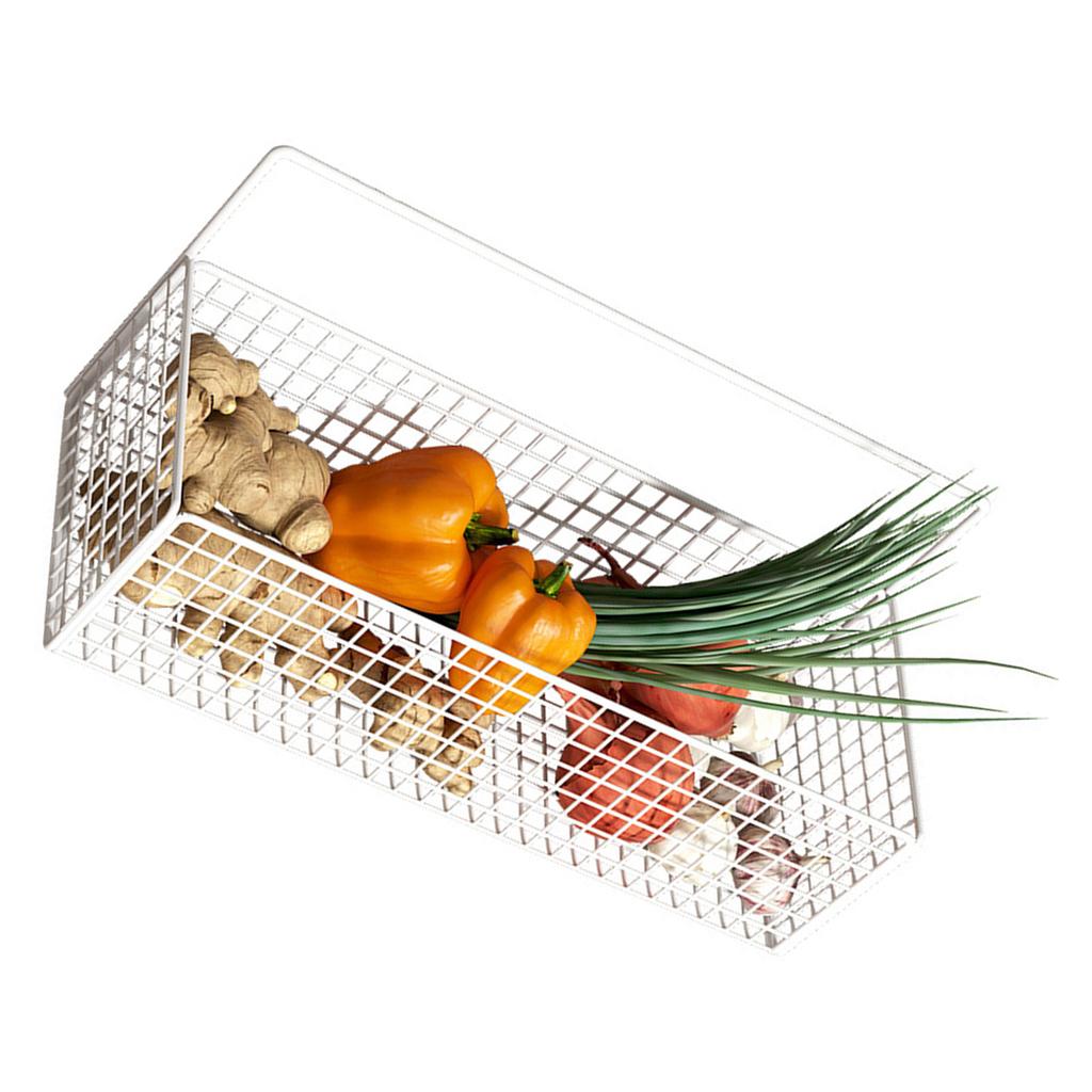 Wire Storage Basket Metal Wall Mounted Hanging Fruit Basket Organizer Bin with Adhesive for Kitchen