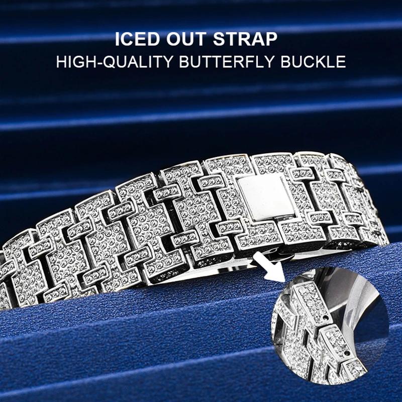 Хип-хоп Уникальные арабские мужские часы Дата Кварцевые наручные часы Золото Серебро Нержавеющая сталь Роскошные часы с бриллиантами для мужчин Ювелирные изделия