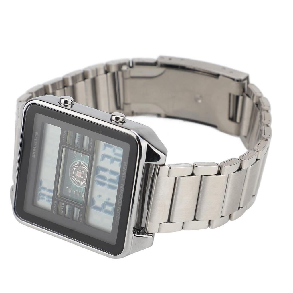 Цифровые часы для мужчин Функция обратного отсчета Календарь Будильник Водонепроницаемость Ремешок из нержавеющей стали