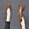 2025 New Spring and Summer Women's Shoes Pointed Thick Heel Soft Leather Single Shoes Brown Ladyshoes Grandma Shoes Medium Heel Korean Version Shoes