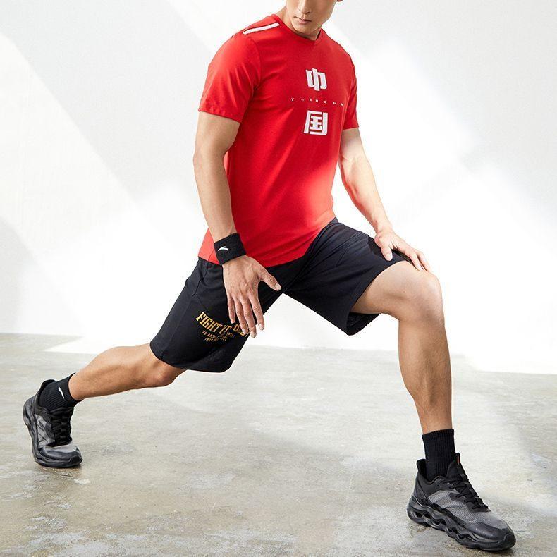 ANTA Variety Training Collection T Shirts Men's Red Crew Neck Moderate Straight Fit 152227167-2