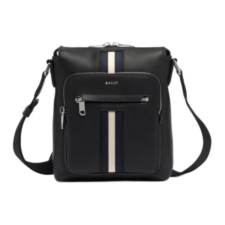 Bally Сумка через плечо мужская кожаная с молнией и логотипом Черная 6310079
