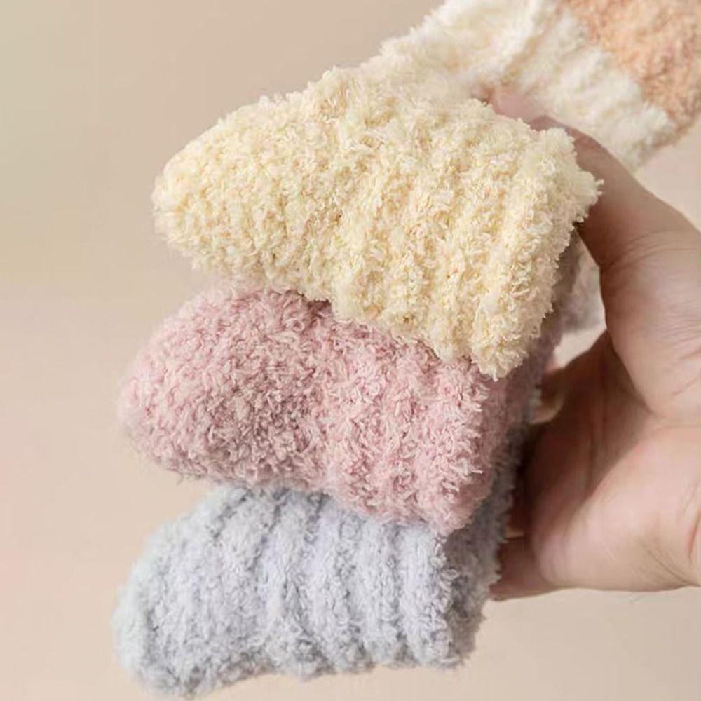 3Pairs Thickened Floor Plush Socks Winter Mid Tube Socks Women Coral Fleece Socks Winter