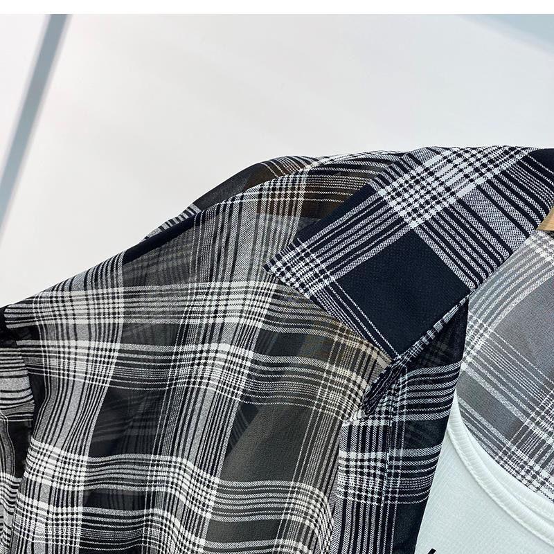 Женская тонкая клетчатая рубашка, повседневная блузка с длинным рукавом, солнцезащитное шифоновое пальто, женский кардиган на пуговицах, универсальная рубашка, топы Y2k