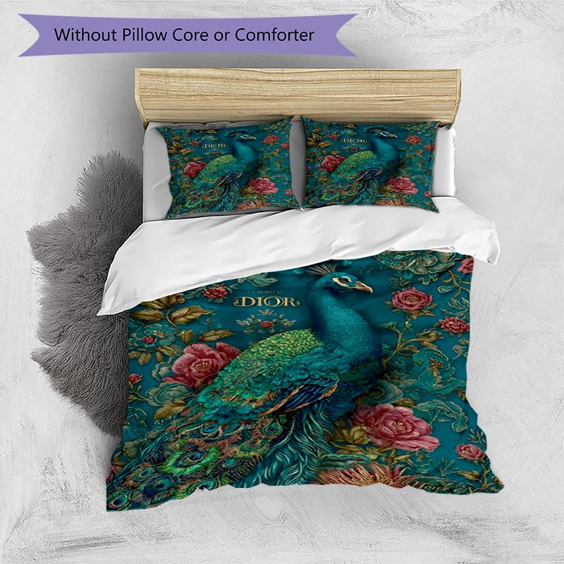 Peacock Garden Custom Name Text Print 1Pc Bedding Set Duvet Cover With Two Pillowcases Soft Bed Linen For Household Bedroom