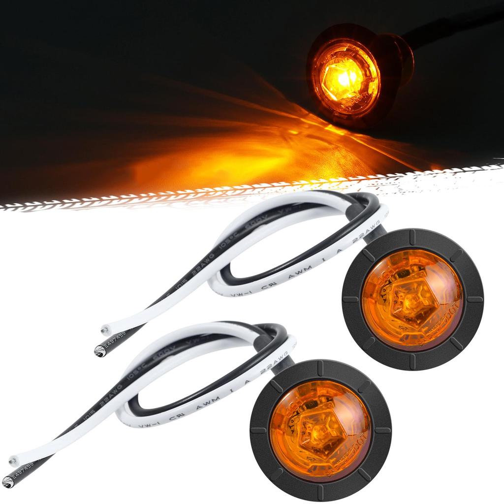 12V Waterproof IP68 Universal Signal Light 3/4" Round Trailer Side Marker Light Truck Clearance Lights Truck Turn Signal Lamp