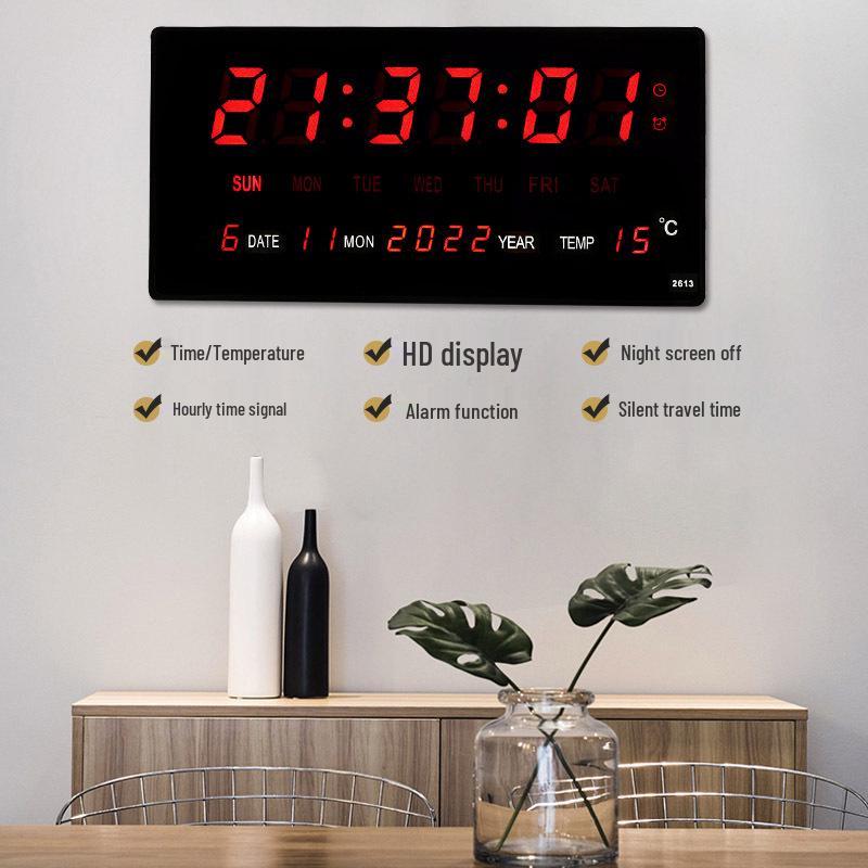 LED Digital Perpetual Calendar Clock with Smart Night Light for Living Room