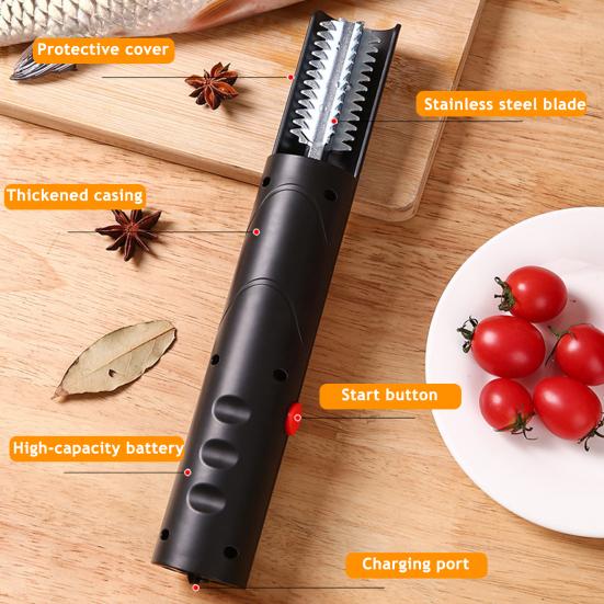 Электрическая рыбочистка Беспроводная автоматическая рыбочистка с головкой из нержавеющей стали Перезаряжаемый простой в использовании инструмент для чистки рыбы для кухни, для использования на открытом воздухе