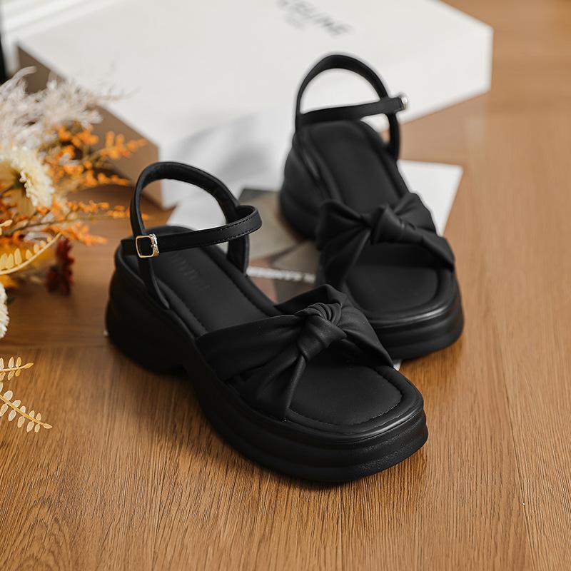 Fairy wind platform sandals women wear summer models 2025 new bow thick heel with fashion beach shoes
