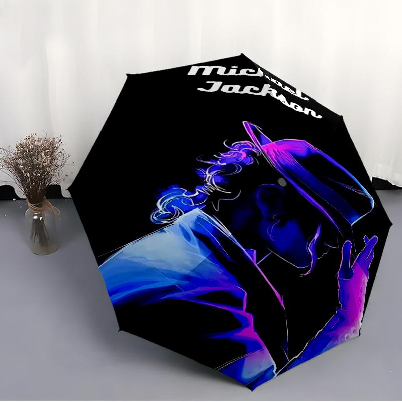 Michael Jackson Print Automatic Umbrella, 8 Rib Iron Frame, Plastic Handle, Suitable for Outdoor Travel &Daily , Ideal Gift