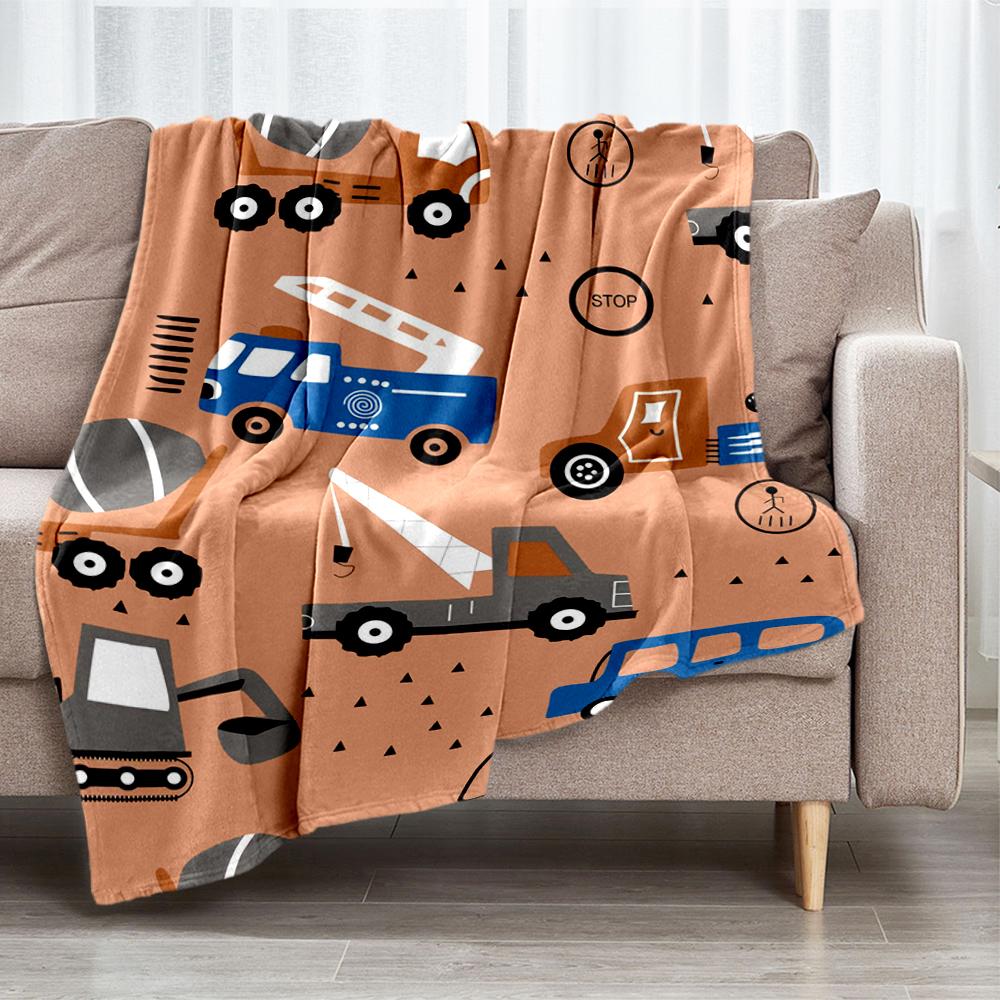 excavator Theme Printed Blanket - Perfect for Couch, Bed, Travel & Outdoor Use | Machine Washable, Cozy & Durable.