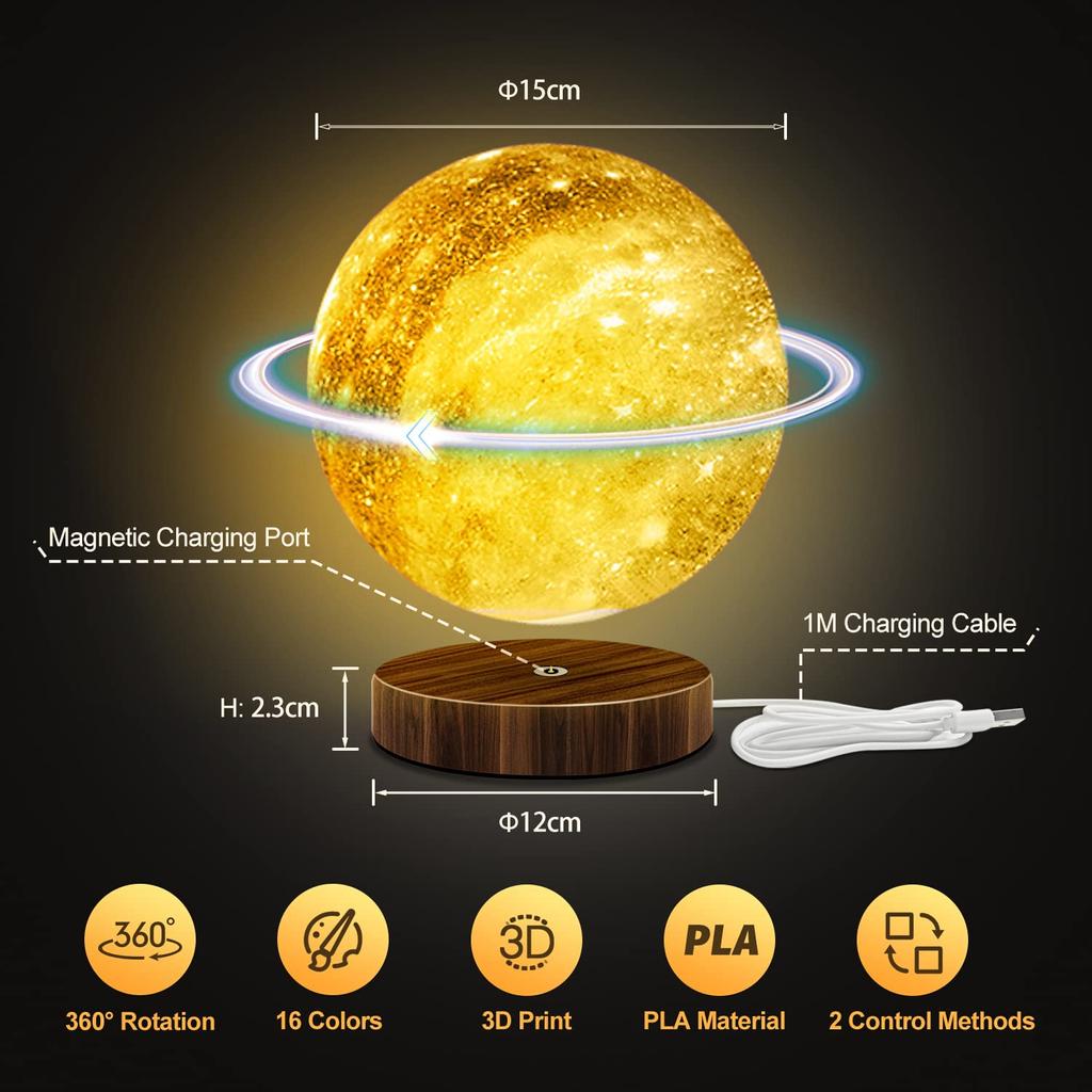 Tekstap Moon Lamp with Remote Control and Touch Control 16 Colors Dimmable Rotatable Moonlight 3D 360° 360° (Star Shape)