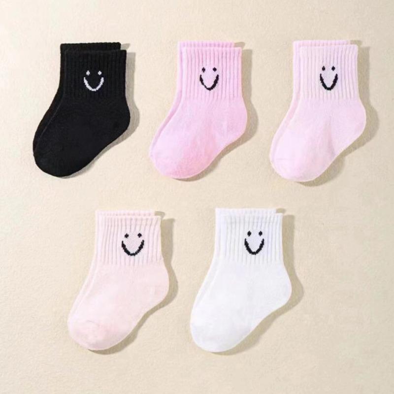 5pairs/set Baby Cartoon Pattern & Solid Color Socks