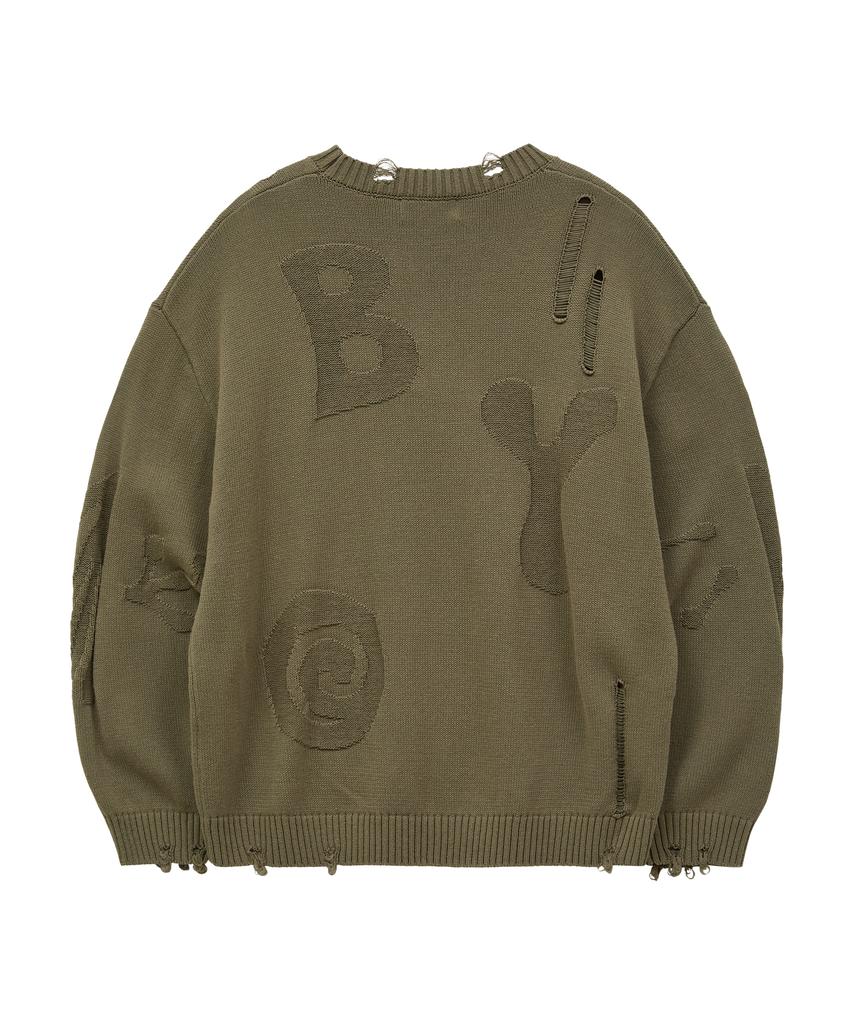 HOODHOOD Star Boy Damaged Reverse Knit Khaki
