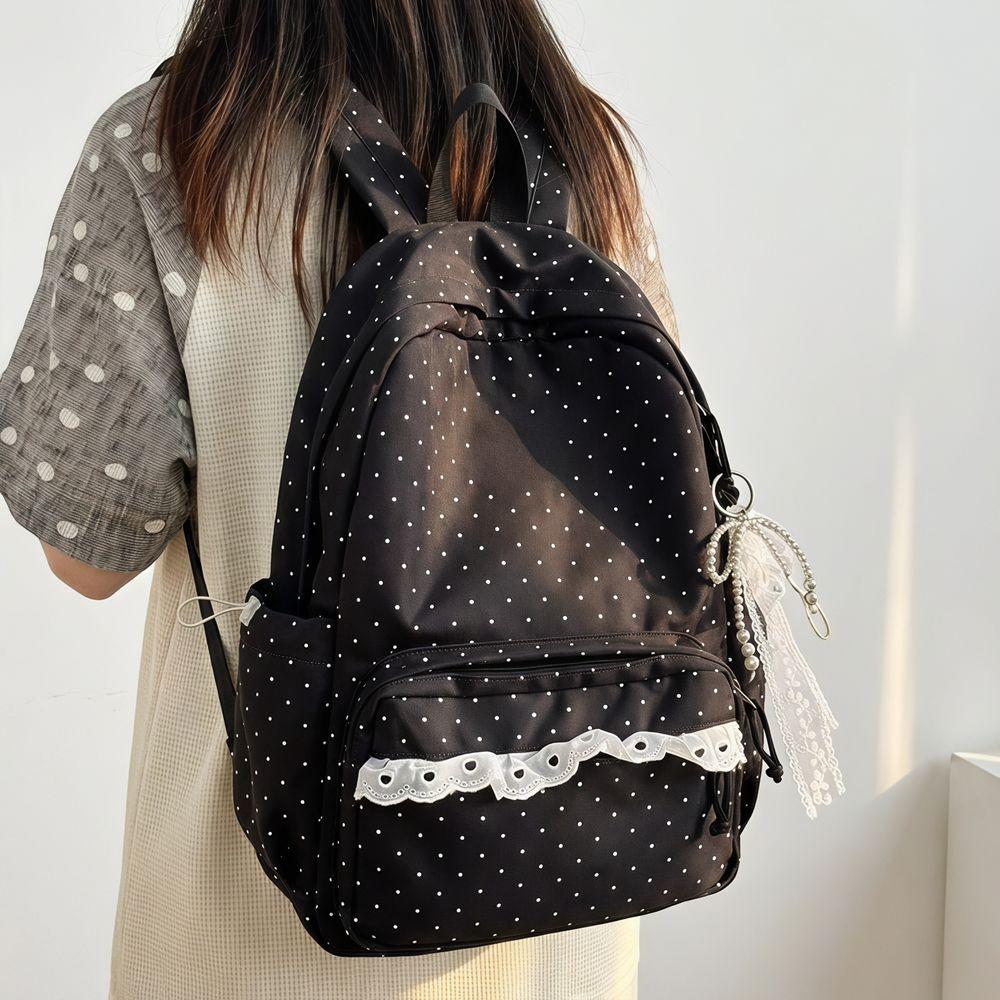 Sweet Lace Trim Rucksack Large Capacity Student School Bag Y2k Polka Dot Backpack Outdoor Use