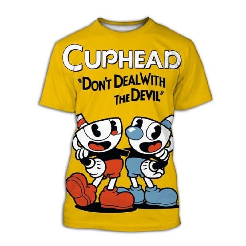 2025 Cuphead 3D-печатная мужская повседневная летняя модная футболка с круглым вырезом, забавная, подходит как для мужчин, так и для женщин, топ с коротким рукавом размер