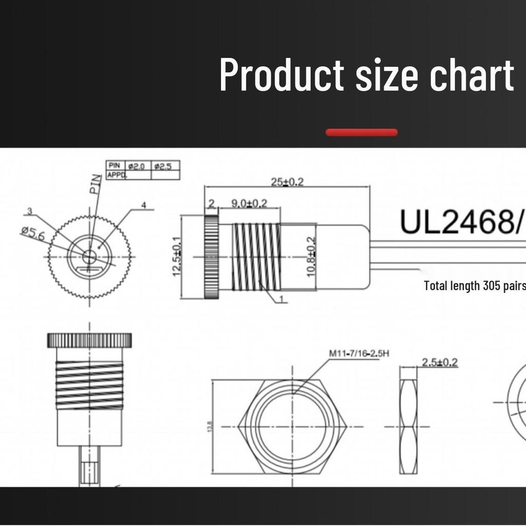 DC-099 Copper Power Socket with Threaded Cap & Wire Nut, 5.5*2.5 mm.
