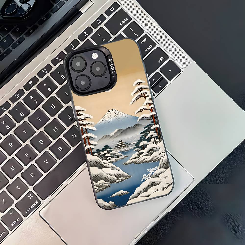 Чехол для телефона в японском стиле Укиё-э для iPhone 17,16,15,14,13,12,11,Pro,XS,Max,Plus,Mini,SE4,E Черный Матовый Ударопрочный Чехол