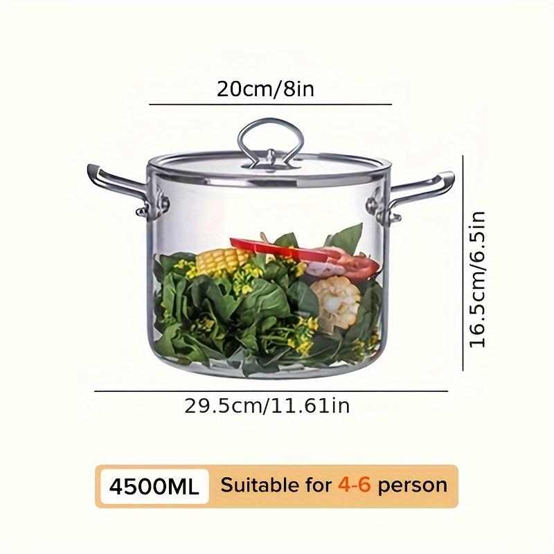 Большая стеклянная суповая кастрюля, пригодная для использования на электрической плите, с ручками из нержавеющей стали — герметичная крышка для сытных рагу и многого другого