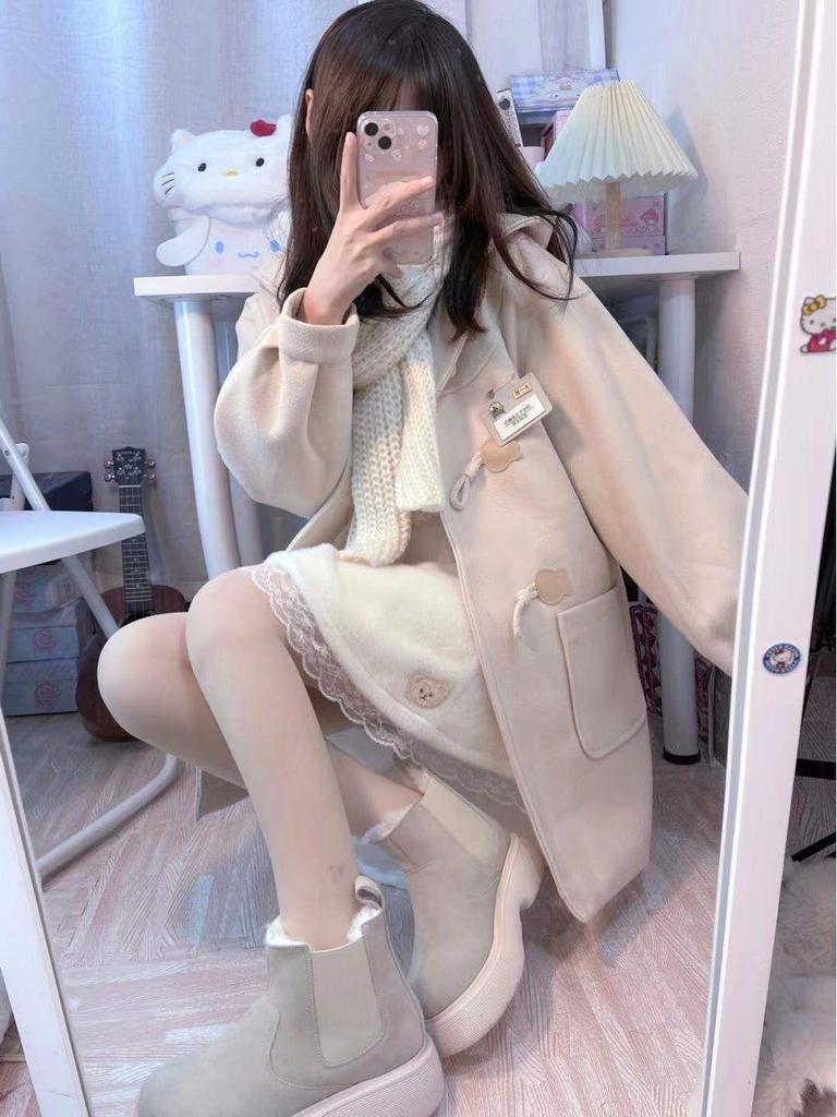 JK Uniform Women's Spring Petite Wool Coat with Toggle Closure - Cute British Style Hooded Jacket