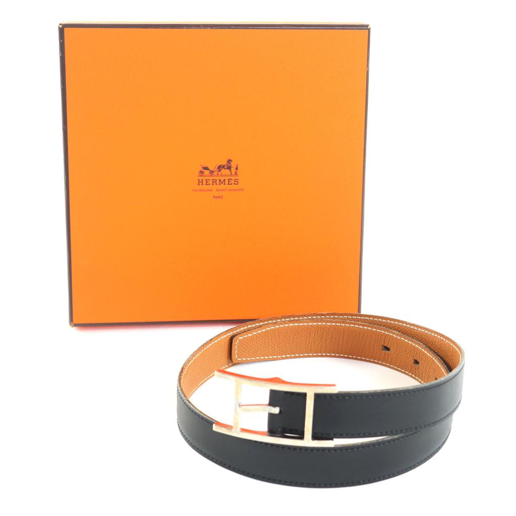 Очень хороший ремень HERMES Черный коричневый кожа Женский Б/у