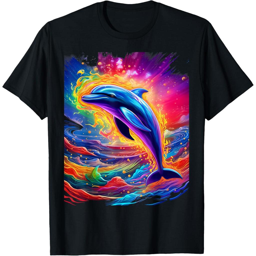 Fiery Dolphin Oceanscape Graphic Print Men's Round Neck T-Shirt Casual Wear