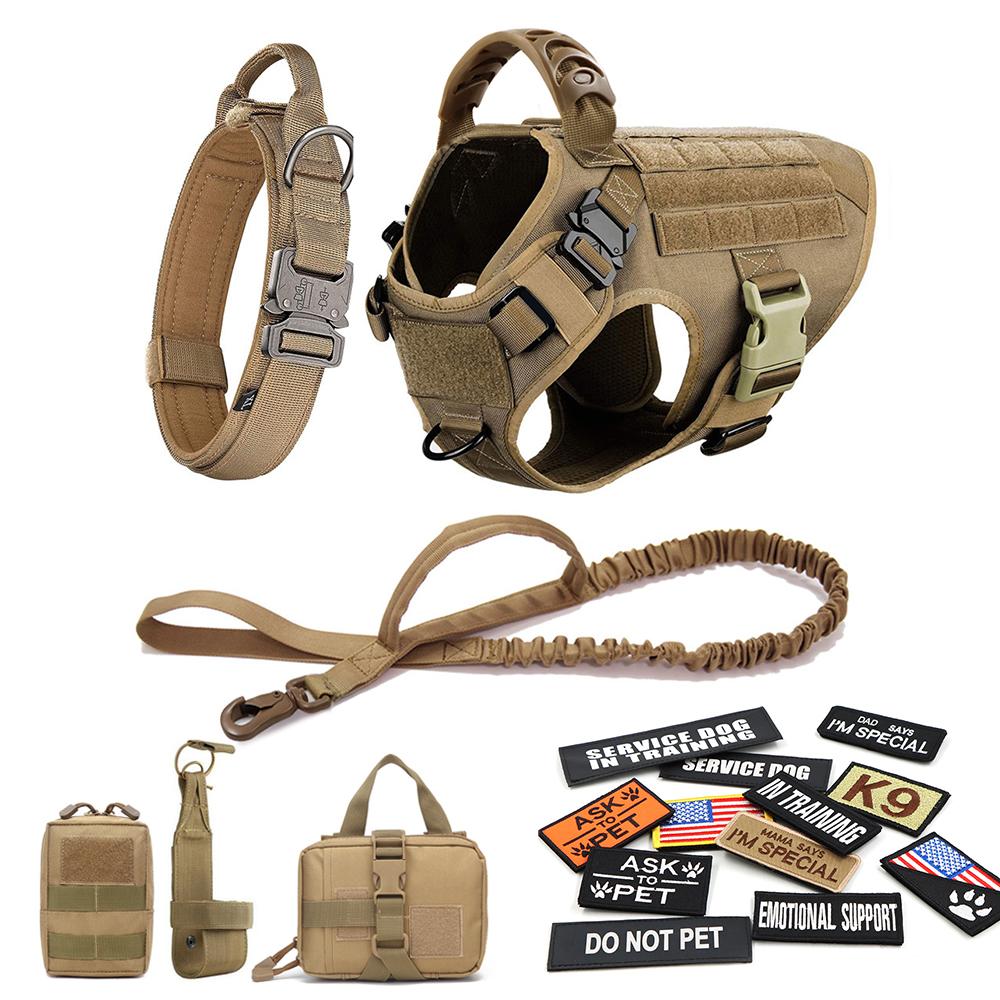 Military Large Dog Harness Collar Leash Bags Patches Set Pet Malinois Training Vests Tactical K9 Dogs Harnesses Accessories