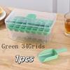 34/68- Cavity Double-Layer Press Type Ice Cube Tray with Storage Box – Quick-Freeze Ice Maker Kitchen Gadget in Green and Yellow