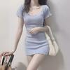 Sexy Korean Slim Fit Short Dress with U-Collar for Women