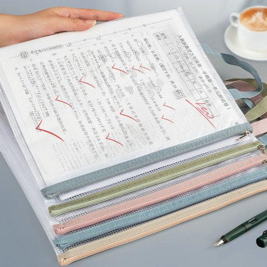 Transparent File Holder Zipper Bag with Handle PVC Waterproof Large Capacity Document Storage Bag Office Supplies