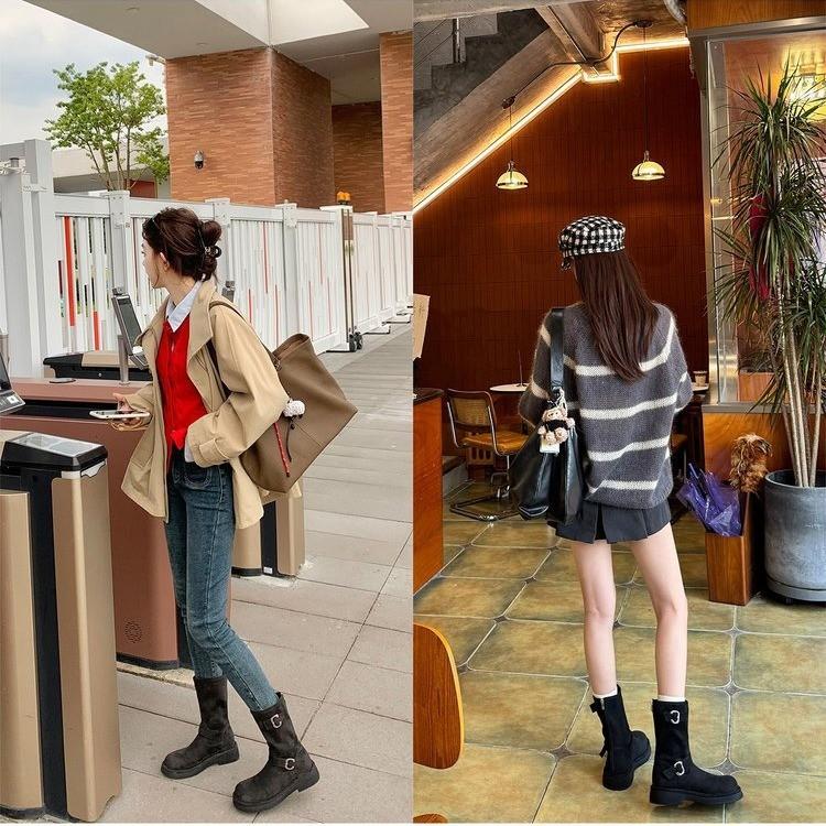 Ретро ботинки-локомотивы с пряжкой, новые, с круглым носком, низкие, на толстой подошве, увеличивающие рост, короткие ботинки, осенне-зимние женские