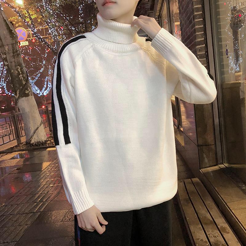 Мужской вязаный свитер осень-зима повседневный тонкий трикотаж с высоким воротом мужские свободные свитера пуловеры