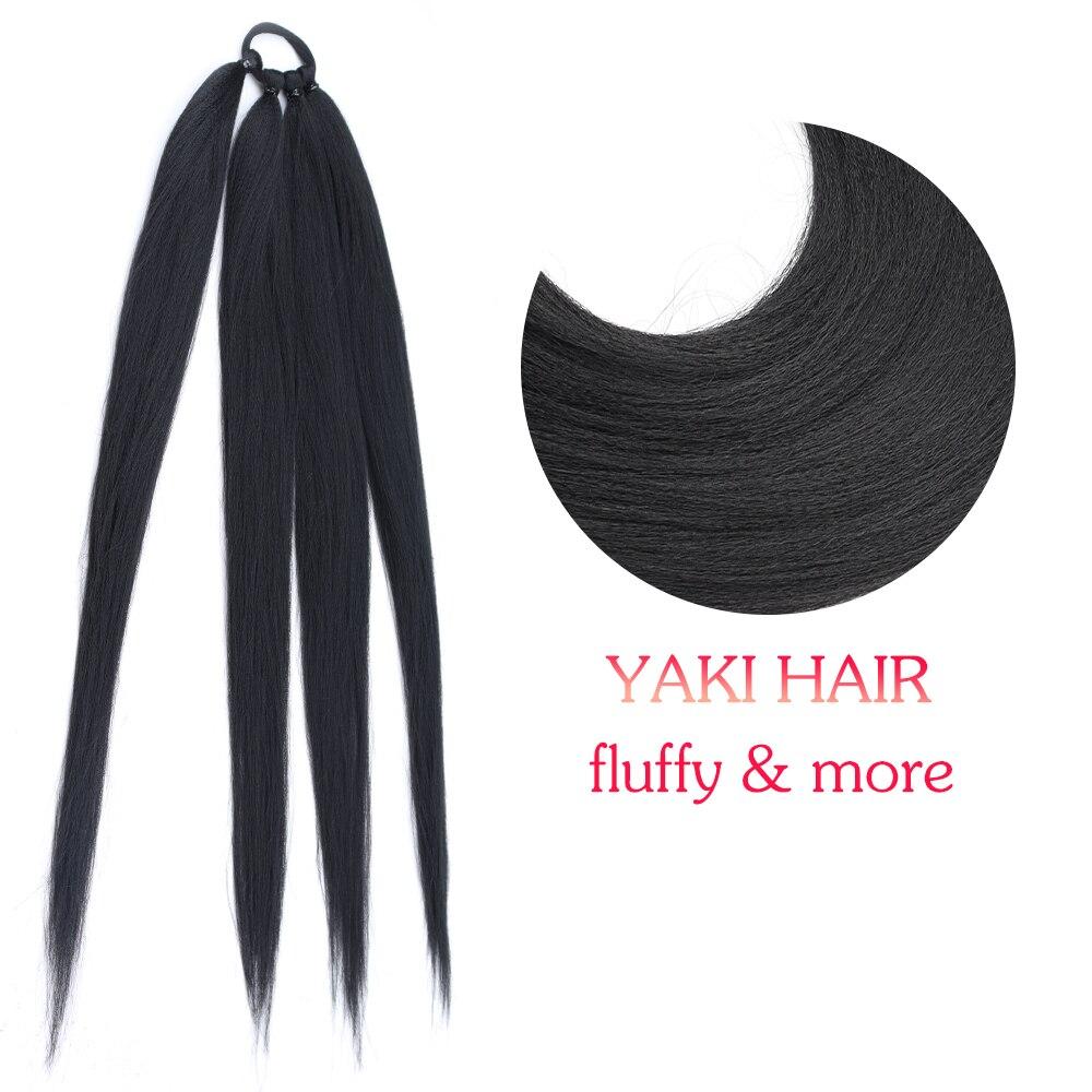 MISS WIG Ponytail Extensions Synthetic Boxing Braids Wrap Around Tail with Rubber Band Hair Ring 26 Inch DIY Brown Ombre Braid