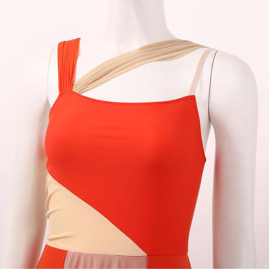 Women's Girls Ballet Lyrical Dance Asymmetrical Mesh Dress Ballerina Leotard Modern Contemporary Dance