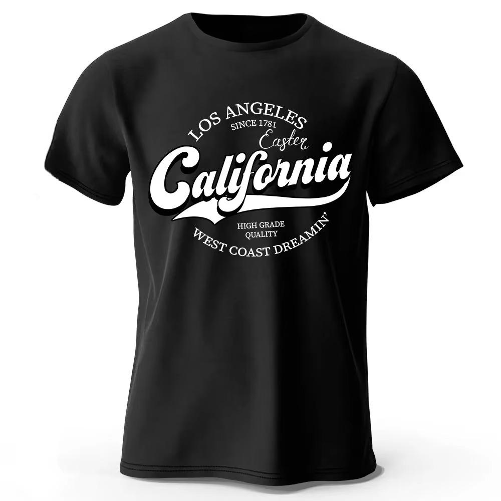 Summer Fashion Heavyweight Retro Men's English Letters 100% Cotton Printed Round Neck High-quality Casual Fitness Street T-shirt