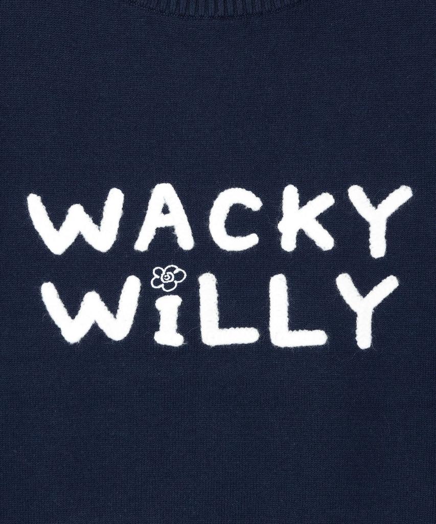 WACKY WILLY Women'S Typographic Logo Color Block Short Sleeve Knit Navy