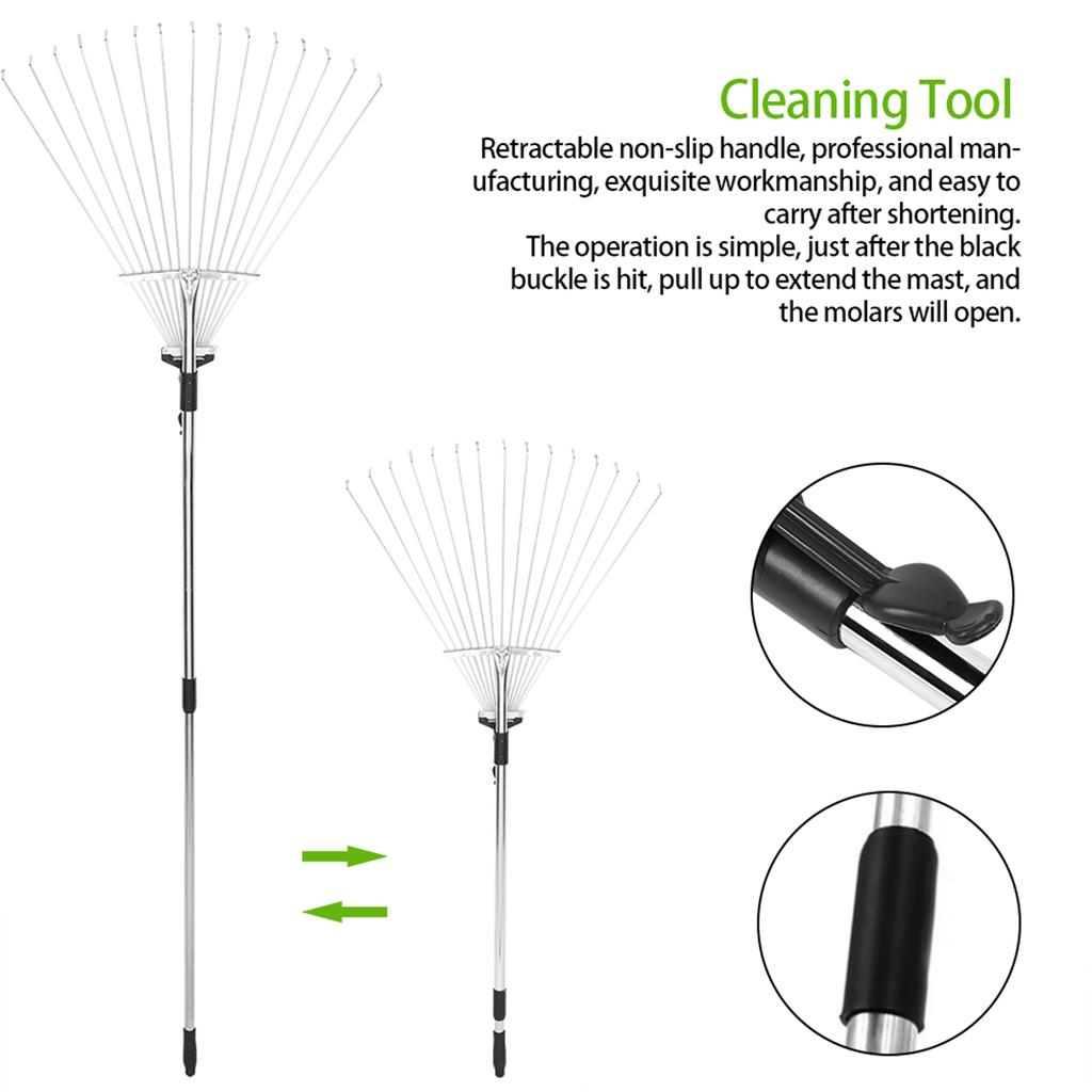 Garden Telescopic Rake Adjustable Folding Grass Leaves Rake Garden Cleaning Tool