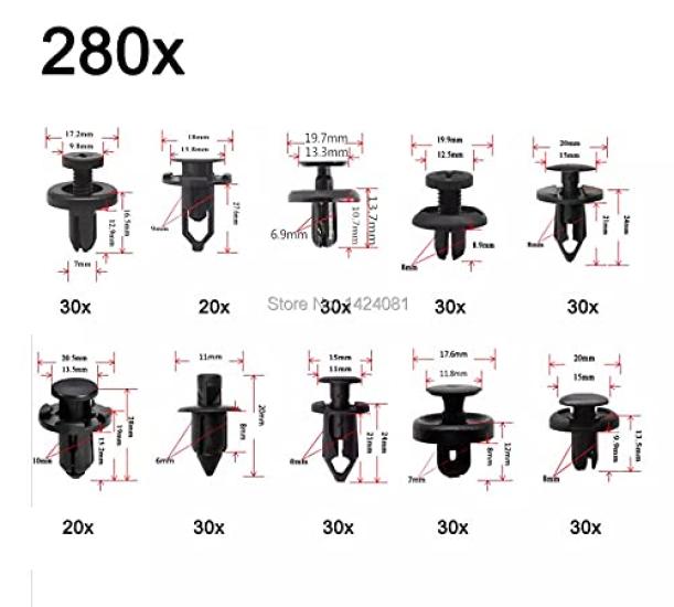 Rivet 10 280 Pieces for and other car with case DeepaPush Clips, Types, Set, Toyota, Suzuki, Nissan, Subaru, models, included.