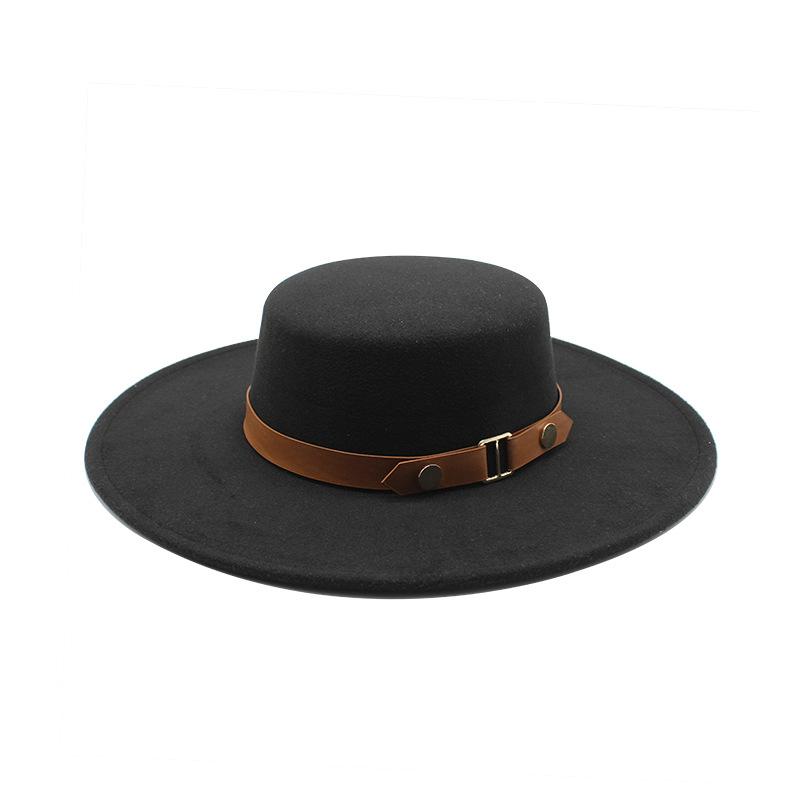 Французская светская львица в стиле Хепберн с пряжкой на ремне Maoni Flat Top Top Hat Женская осенне-зимняя британская ретро универсальная шерстяная Jazz Hat