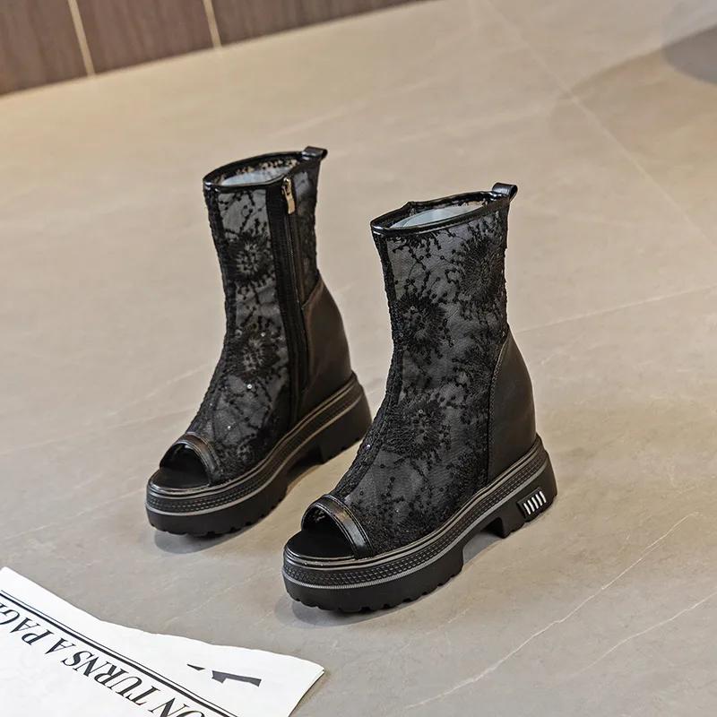Модные модные роскошные белые кружевные сапоги женские летние высокие сапоги женские повседневные туфли на плоской платформе Botas De Mujer